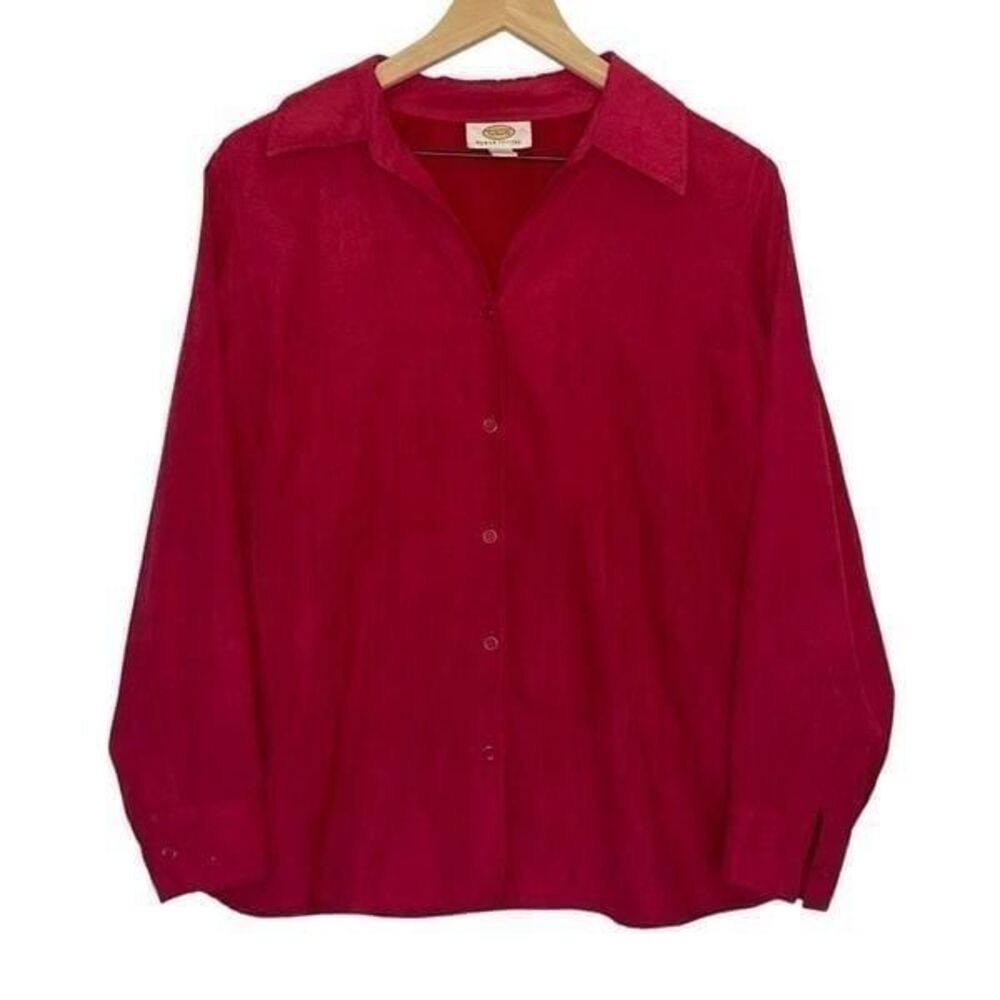 Talbots Woman Petites 1X Raspberry Pink Button Down Long Sleeve Suede Shirt X